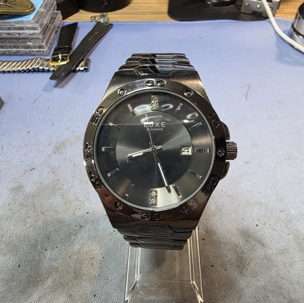 Luxe Black Diamond-Accent Timepiece